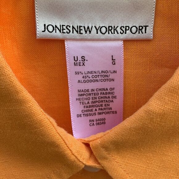 Jones New York Orange LINEN Blend BUTTON DOWN Shirt Size Large - Picture 4 of 5